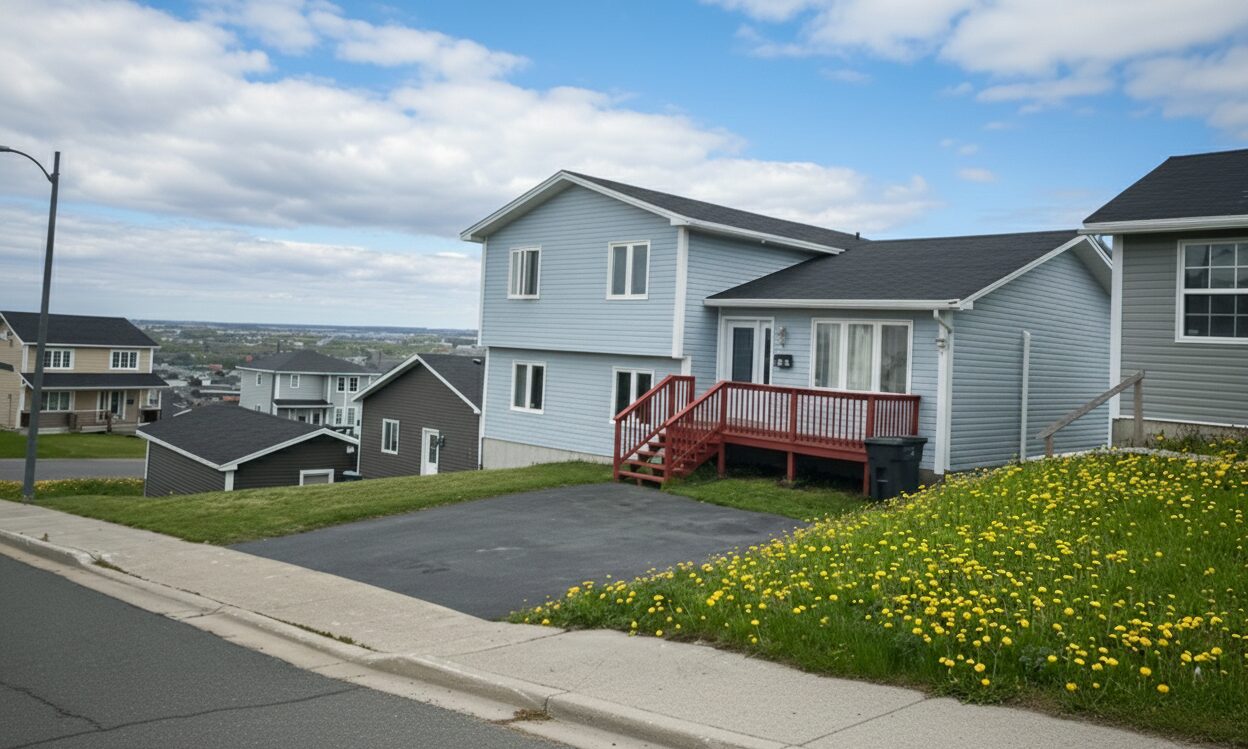 Exterior of the property with the private entrance and deck stairs